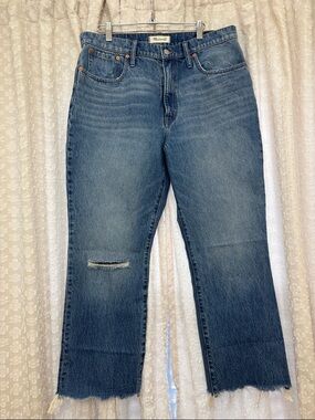 Madewell Women's Blue Boot Cut Jeans with Knee Rip